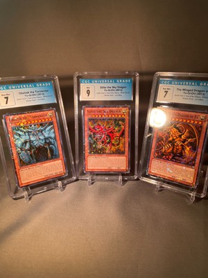 YUGIOH 1ST ED. OBELISK SLIFER RA BP02-EN125-127 CGC 7,9,7 CONSECUTIVE CERT. #'S!-image