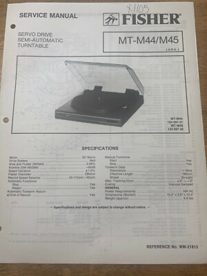 FISHER MT-M44 MT-M45 SERVO DRIVE TURNTABLE ORIGINAL SERVICE REPAIR MANUAL -image