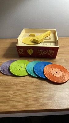 Vintage 1971 FISHER PRICE Music Box Record Player 5 Records-image