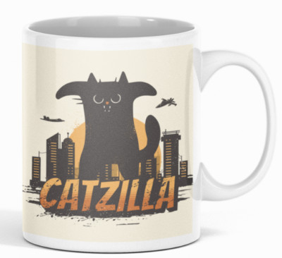 Catzilla Yellow Double-Sided Ceramic Coffee Mug-image