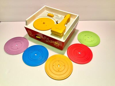 Fisher-Price Music Box Record Player Mattel 2014 5 Double-Sided Records 10 Songs-image