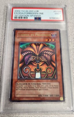 PSA 9 2002 YUGIOH LOB-S124 EXODIA THE FORBIDDEN ONE 1ST ED SPANISH ULTRA MINT-image