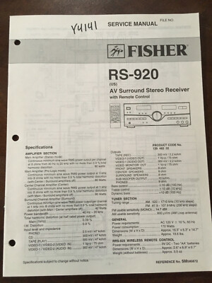 FISHER RS-920 AV SURROUND STEREO RECEIVER ORIGINAL SERVICE REPAIR MANUAL -image