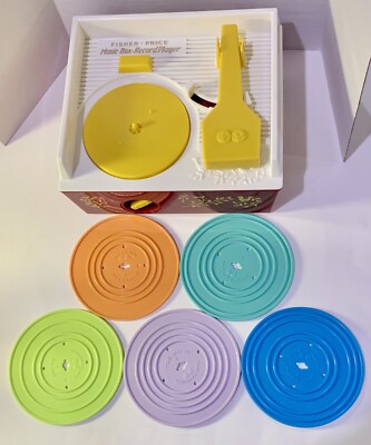 FISHER PRICE MUSIC BOX~RECORD PLAYER WITH 5 DISCS~MATTEL~2014-image