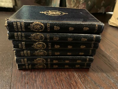  Early 1900's Lot 6 Different Vintage Leather Bound Novels By Sir Walter Scott-image