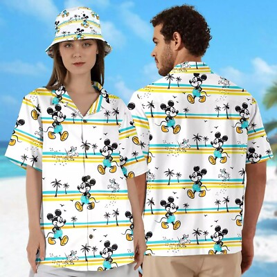 Mickey Mouse & Pluto Dog Walking On Beach Summer Vacation Hawaiian Shirt -image