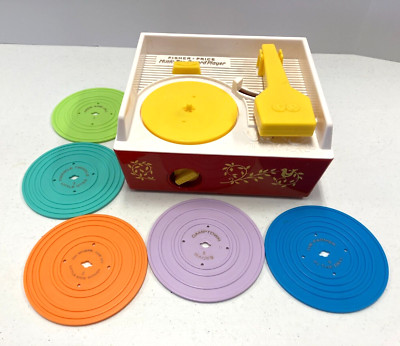 Vintage Fisher Price Music Box Record Player w/ 5 Records Tested & Works! 2-image