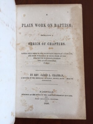 1850 Plain Work Baptism, Chapman, Memphis TENNESSEE Methodist Minister NASHVILLE-image