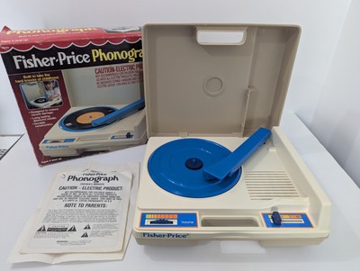 Vintage 1984 Fisher Price Phonograph Record Player With Box Turntable Blue Brown-image