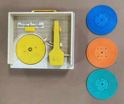 1970's Vintage Fisher Price Music Box Toy Record Player 3 Discs Works-image