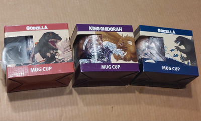 Complete Set of 3 Folcart Godzilla Ghidorah 11 oz. Mugs Ukiyo-e Style NEW-image