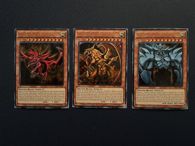 YuGiOh! Egyptian God Cards - SECRET RARE - COMPLETE FULL SET - OBELISK RA SLIFER-image