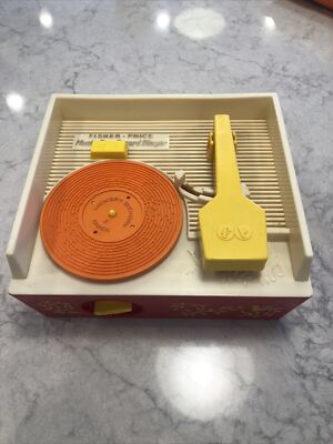 1971 Vintage Fisher Price Wind-Up Record Player #995 4 Records Tested Music Box-image