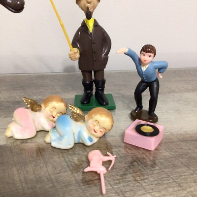 Vintage Mixed Lot of Cake Toppers Angel Baby Fisherman Record Boy-image