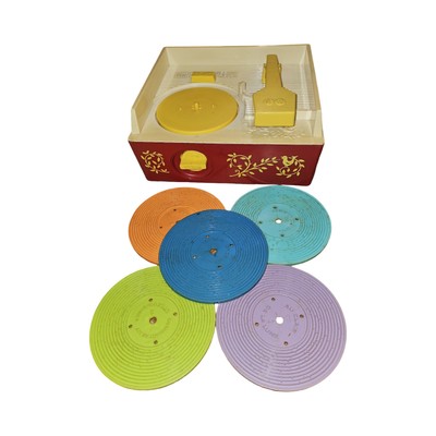 Vintage 1971 Fisher Price Music Box Record Player #995 w/All 5 Records ~ Works!-image