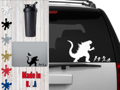 Godzilla Chasing Family Decal 6.5 inches  Car Decal, Laptop Decal, Mug decal ,-image