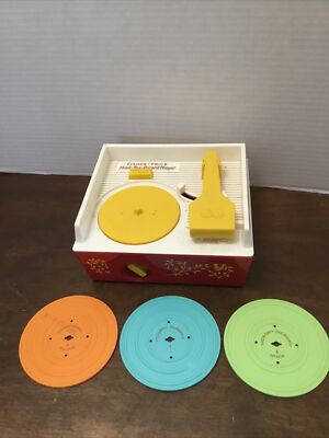 Fisher Price Record Player  2010 Music Box  With 3 Records ABC1493 Plays Great-image