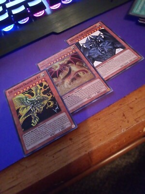 Yugioh! Egyptian Gods Alternate Art Set.  Winged Dragon Ra, Slifer The Sky...-image