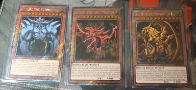 Egyptian God Cards Set Obelisk Slifer Winged Ra NM YuGiOh RA04 Platinum Secret-image