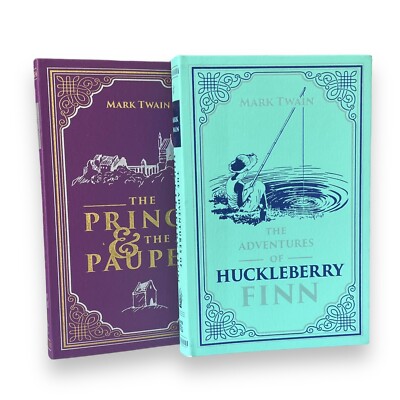 2 BOOKS Mark Twain: HUCKLEBERRY FINN, PRINCE & PAUPER Faux Leather Flexi Bound-image
