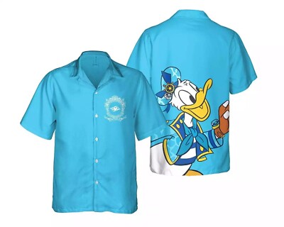 Cute Donald Duck Cruise Line 2025 Summer Trip Blue Themed Hawaiian Shirt -image