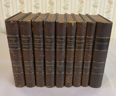 Rare 1850 Macaulay's Essays 5-Vol Set + 4 Tauchnitz Editions, Custom Bound-image