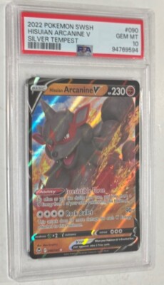 Pokemon TCG Silver Tempest Hisuian Arcanine V #90 Holo PSA Graded Gem 10-image