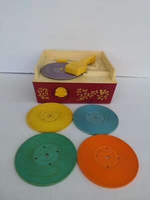 Vintage 1971 Fisher Price Record Player Music Box With 5 Records - Works!-image