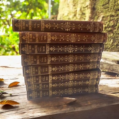 Antique The Book of Knowledge Series 1912 Books Lot 8 Leather Leathertte Set-image