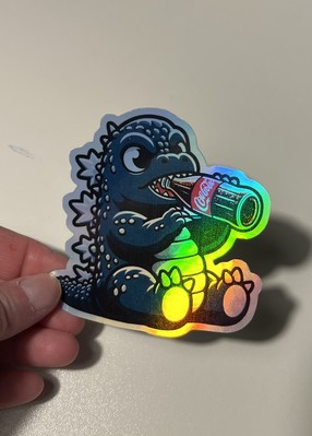 Godzilla Drinking Glass Cola  3 Inch Waterproof Vinyl Holographic Sticker -image