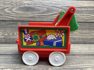 Fisher Price 2002 Red Christmas Circus Train Car Green Swing White Turntable-image