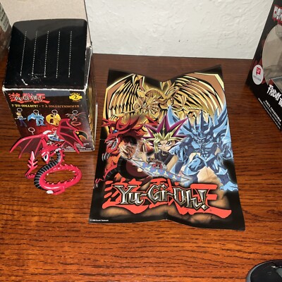 VTG Yu-Gi-Oh! Mystery Pack Figure Hangers Slifer The Sky Dragon 1996 W/ Poster-image