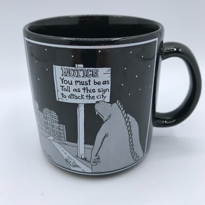 Far Side Cartoon Mug Godzilla Must Be This Tall Ceramic Vtg OZ 1985 3 1/2