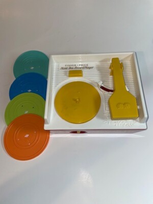 Vintage FISHER PRICE music box record player w/ 4 records, Great condition-image