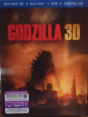 Godzilla (Blu-ray 3D +Blu-ray +DVD +Lenticular Slip Cover SEALED free shpg-image
