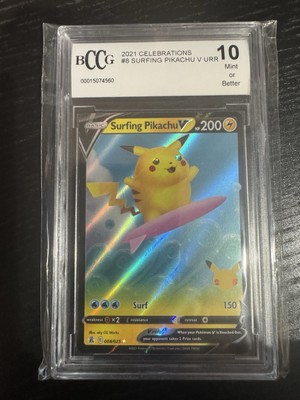 Pokemon Surfing Pikachu Celebrations Holo Beckett Graded Gem 10 Mint BCCG-image