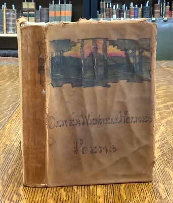 C. 1860 Poems by Oliver Wendell Holmes - Color Frontispiece - Leather Bound-image