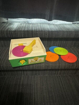  Fisher Price Vintage 1984 Sesame Street Music Box Record Player W/ 5 Records-image