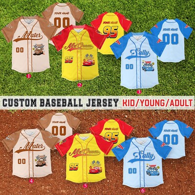 Custom Disney Cars Baseball Jersey Lightning McQueen Gift For Kid Men Women-image