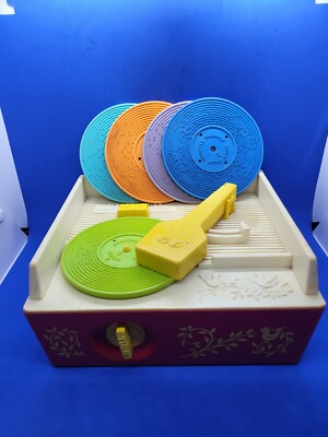 Vintage 1971 Fisher-Price #995 Music Box Record Player W/ All 5 Records Works!!-image