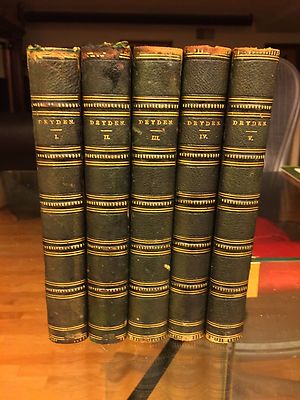 Poetical Works of John Dryden 1859 Little/Brown 5vol Leather Bound Raised Spines-image