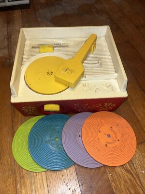 1971 Vintage Fisher Price Music Box Toy Record Player #995 - Works 4 Discs-image