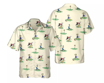 Mickey And Donald Duck Playing Golf Birthday Father's Day Gift Hawaiian Shirt -image