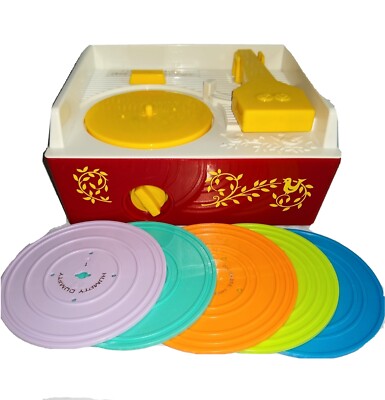 Fisher Price Classics Retro MUSIC BOX RECORD PLAYER 2014 Complete All 5 Records-image