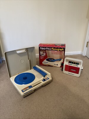 Vintage 1984 Fisher Price Phonograph Record & Cassette Tape Player Box Work READ-image