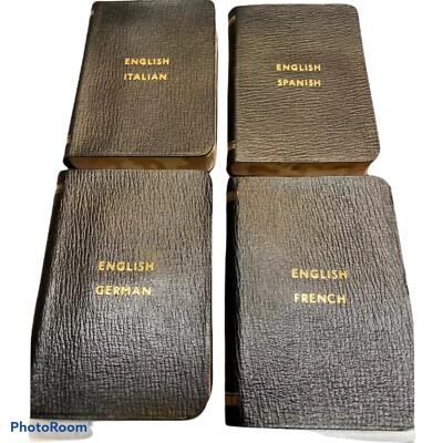Vintage Set Midget Series Dictionaries Leather Bound Noymer Case Currency Slide-image