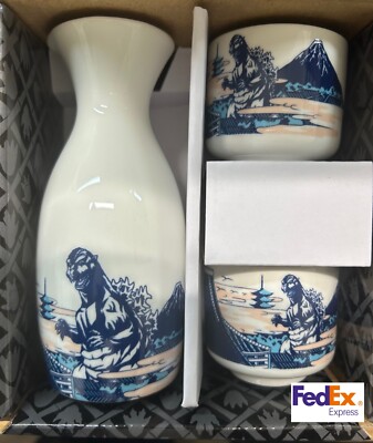 Godzilla Store Japan Godzilla Cup Tokkuri Pottery Sake Cup Set 5Φ x 13 cm Blue-image
