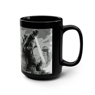 Godzilla PHoto From Movie Poster Black Mug, 15oz Coffee Cup, Monster Movie-image