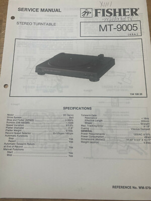 FISHER MT-9005 STEREO TURNTABLE ORIGINAL SERVICE REPAIR MANUAL -image