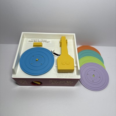 Retro Mattel Fisher Price Music Box Record Player 5 Records 10 Songs 2014 Works-image